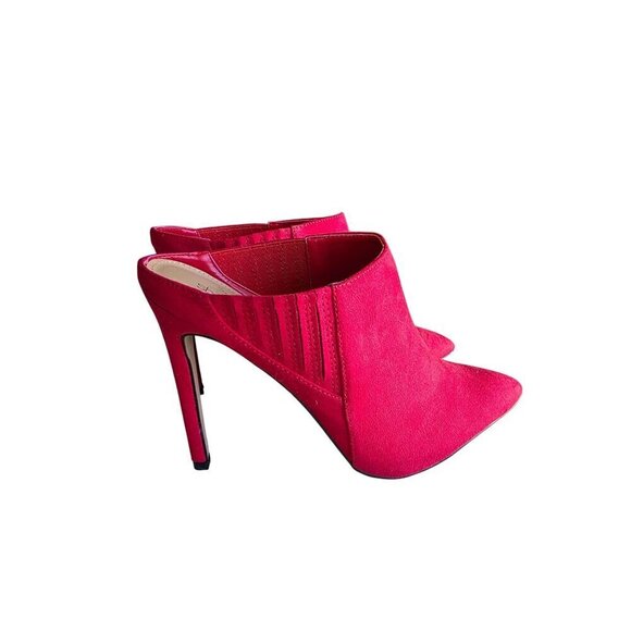 ShoeDazzle Red Blakely Pointed Toe Stiletto Heel Mules Size 7.5 Faux Suede Slip- - Picture 1 of 16